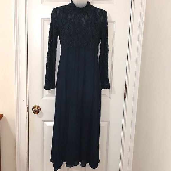 Carole Little Green Lace Maxi Dress Size 6 Witchy Goth Dark Fairy Whimsigoth - Picture 2 of 9